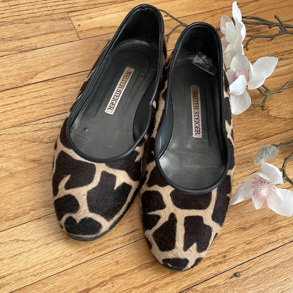 Walter Steiger Giraffe Print Fur Ballet Flats 6.5M